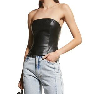 NWT Staud Tracing back faux leather strapless black top size 6